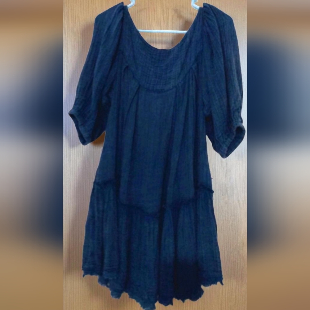 Free People Blue Boho Mini Dress size XS Free Loose Fit Grunge Flowy Goblincore